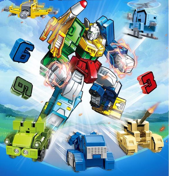 GUDI montar Robots transformación bloques de construcción figura de acción modelo de coche deformar números letras alfabeto matemáticas juguetes educativos