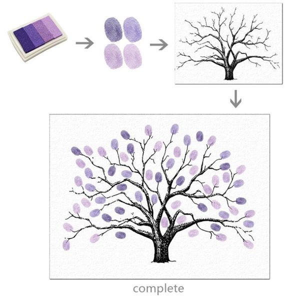 Signe d'invité avec pad encre, arbre d'empreintes digitales