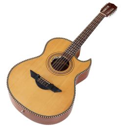 Guitare acoustique électrique à 10 cordes, guitare Folk à haute brillance, conception à Angle pointu, couleur naturelle avec tête classique