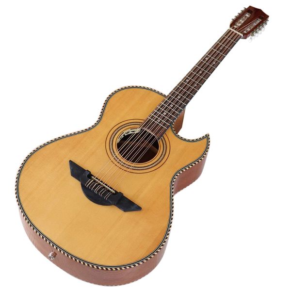 Guitarra Guitarra acústica eléctrica de 10 cuerdas Guitarra popular de alto brillo Diseño de ángulo agudo Color natural con cabeza clásica