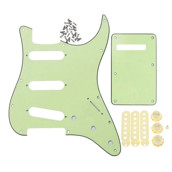 Guitarra 11 agujeros ss sss pickguard guitar pickguard juego de menta verde con cubiertas de camionetas blancas envejecidas, perillas, accesorios de guitarra de punta de interruptor