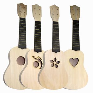 Guitarra 21 pulgadas Simple y divertido Diy Ukelele Kit de bricolaje Herramienta Guitarra hawaiana Trabajo hecho a mano Soporte Pintura Conjunto de juguetes para niños para aficionados