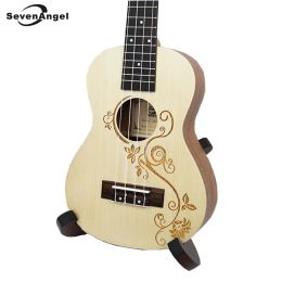 Guitarra 23 "Concierto de ukelele Acústico Mini Guitar Guitar Rosewood Fretboard 4 cuerdas tallas de madera de bizcho Ukelele integrado Eq EQ