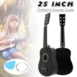 Gitaar 25 inch zwarte lindehouten akoestische gitaar met snarenspeelgoedgitaar voor kinderen en beginners