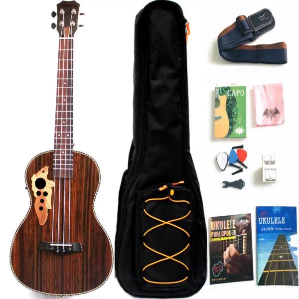 Guitare 30 pouces all rosewood baryton acoustic electric ukulélé avec tir à truss avec égaliseur avec sac de concert, sangle, corde en nylon, tuner électrique