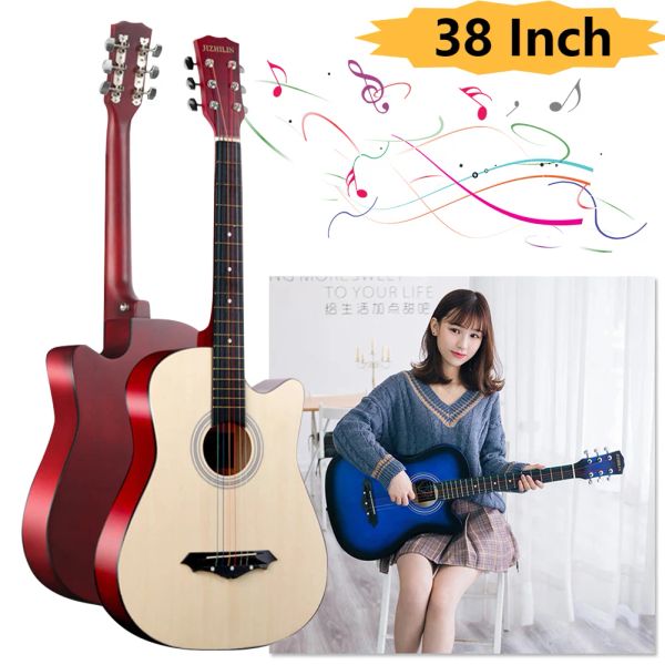 Guitarra Guitarra acústica de 38 pulgadas con bolsa de kit de inicio 6 cuerdas de acero Guitarra de madera Guitarra para estudiantes para niños/niñas/adolescentes/principiantes