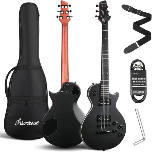 Guitare 39 pouces LP Kit de guitare électrique guitare électrique avec commandes de volume / ton, pick-up 3way (noir) fret gratuit