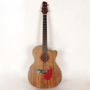 Gitaar 40 inch elektrische akoestische gitaar Matte afwerking Bloemgat 6 String Hickory Hout Body Folk gitaar met EQ