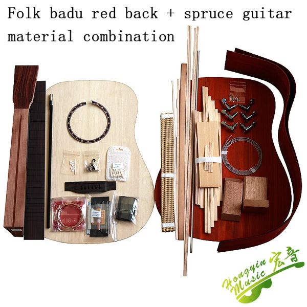 Guitarra de 41 pulgadas, conjunto de accesorios de material de guitarra individual, AfricanPadauk, parte trasera sólida, tablero superior de abeto de madera maciza