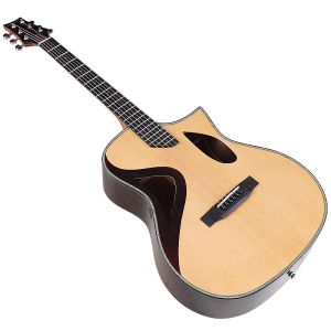 Guitarra Guitarra acústica de 6 cuerdas Agujero de sonido único Guitarra de 41 pulgadas Madera maciza de abeto Guitarra popular de alto brillo Bolsa gratis