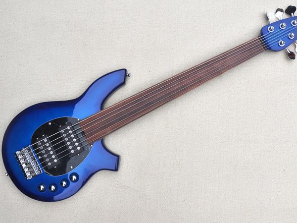 Guitare 6 cordes bleues fret sans basse électrique guitare avec manche en palissandre personnalisé / couleur disponible