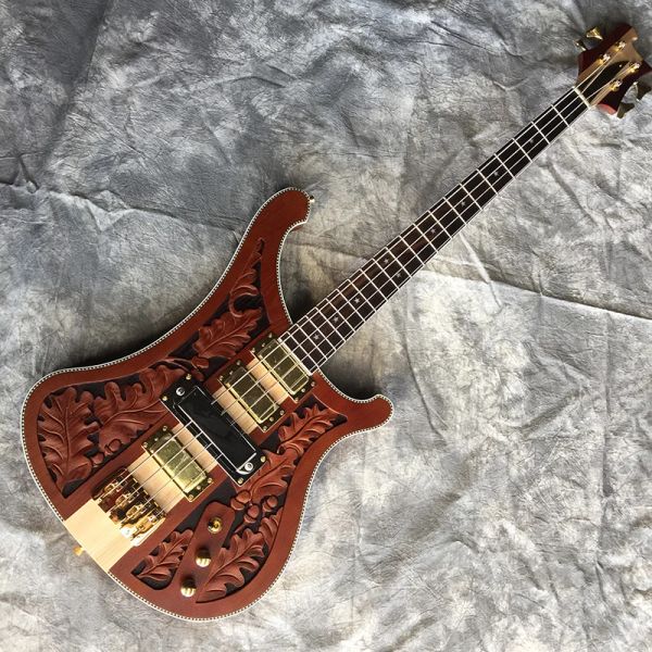 Guitare 6string bass électrique guitare cou thr sculpture jardware doré 4string shell shell mosaïque reliant guitare personnalisée
