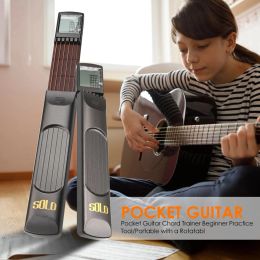 Guitar 6 String Pocket Guitar Chord Trainer Folk Guitar Practice Herramienta Gadget 6 trastes con pantalla de acordes giratorios para principiantes