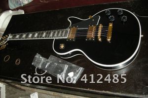 lp custom zwarte 6-snarige elektrische gitaar geen koffer gouden hardware snelle verzending