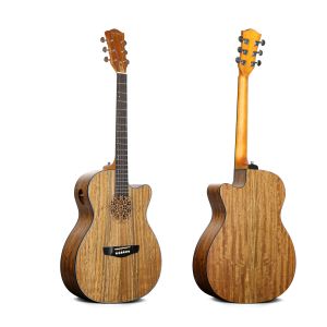 Guitare acoustique 40 pouces Abody Cutaway électrique Folk Pop personnalisé processus de gravure couleur bois de noyer évidé