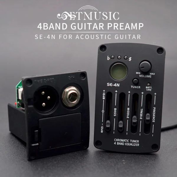 Guitarra acústica guitarra preamp se4n 4 bandas eq ecualizador recolección de guitarra preamplic piezo con accesorios de piezas de guitarra de sintonizador LCD