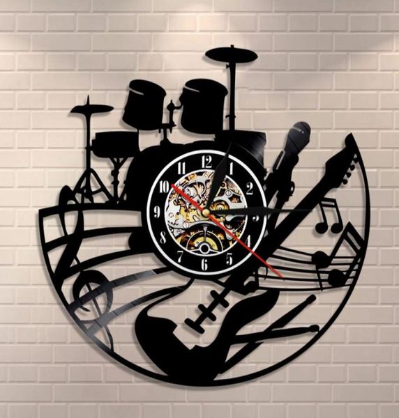 Kits de guitarra y batería Reloj de pared Guitarrista Reloj de grabación de música Instrumento de música rock Guitarra Arte de pared Rock n Rock Regalo 2011186032982