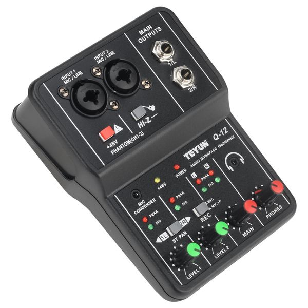 Interface Audio de guitare, Mini mélangeur de carte son professionnel 48v Phantom pour ordinateur, guitare électrique, enregistrement en direct en Studio, équipement Q12