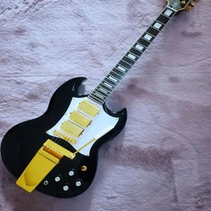 Guitar Black SG Guitare électrique, trois camionnettes en or, accessoires remplaçables, touche en bois rose, offre spéciale, livraison gratuite!