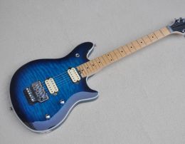 Guitare Blue Body Guitar électrique avec micros 2H, matériel chromé, haut matelassé en érable, offrant des services personnalisés