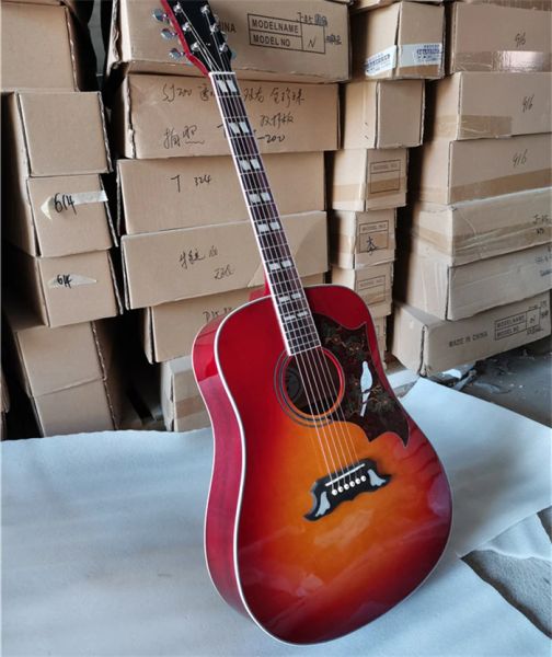 Guitare cerise sunburst guitare acoustique avec chrome matériel de reliure corporelle offre personnaliser