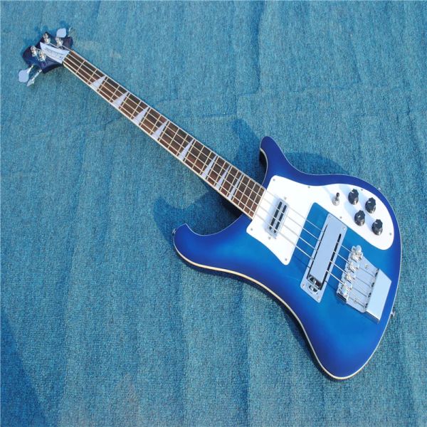 Guitare chinois OEM Factory Rickeck 4003 Blue Electric Bass Guitar, double sortie, image de stock réel, expédition immédiate