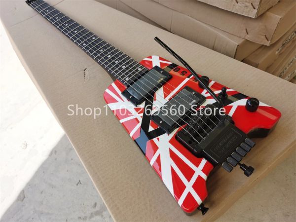 Guitare personnalisée 5150 couleurs bande sans tête 6string guitare guitare rouge et blanc strip en académie