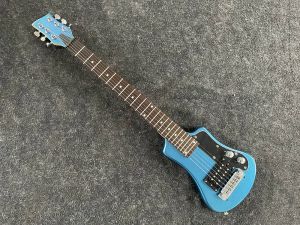 Gitaar Custom Shop, Mini Electric Guitar Travel Guitar 34 Inch Basswood Body 6 Strings High Gloss Metal Blue Free Sending