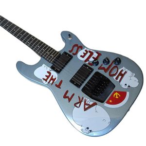 Guitare personnalisé Tom Morello Arm le sans-abri électrique guitare métallique bleu pont noir trémolo trépied verrouillage de noix de guitares chinoises