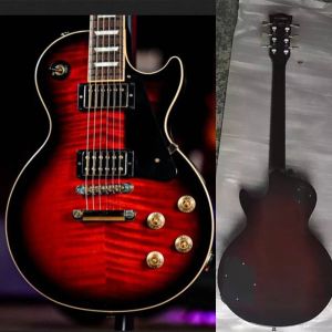 Guitare personnalisé rouge sunburst flamme top ebonyboard lp standard guitare électrique avec ponts ponts abr