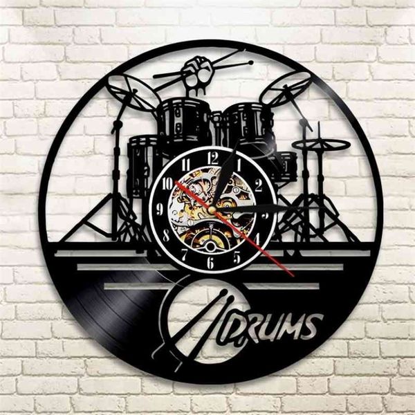 Drums de guitare Set Silhouette LED Backlight Reloj Music MODERNE VINYL MONTRE 3D CLOGNE MUR HORLOGE MEMBRE BANGE FAN CADEAU MAIN MAINS 21040217T