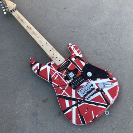 Guitare Livraison gratuite / Eddie Van Halen / Red Frankenstrat Guitare électrique / Guitare Franken Heavy / Blanc Black Black Red Stripe
