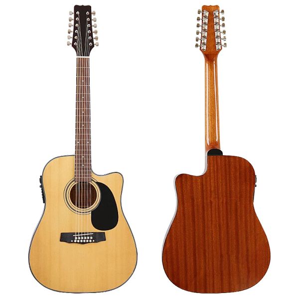 Guitarra Guitarra acústica eléctrica, 12 cuerdas, corte natural, guitarra popular de 41 pulgadas, tapa de madera de abeto de alto brillo con ecualizador