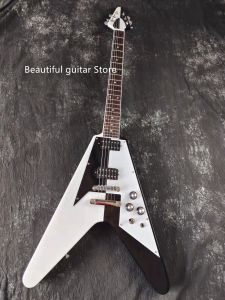 Guitare électrique noir et blanc, série originale des années 70, Flying V, incrustation de perles, en vente, livraison gratuite