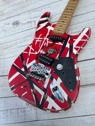 Guitar Guitar Electric Guitar Relic Pizza Floyd Rose Vibrato Bridge, Red Frank 5150, luz blanca y negra, Edward Eddie Van Halen, paquete de enveo gladys