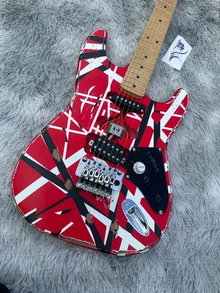 Guitare électrique guitare relic pizza floyd rose vibrato pont, rouge Frank 5150, lumière blanche et noir Edward van helene Vivio Gladys