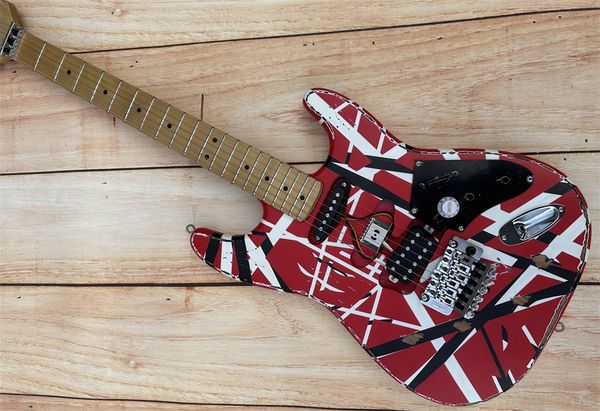 Guitar Guitar Electric Guitar Relic Pizza Floyd Rose Vibrato Bridge, Red Frank 5150, luz blanca y negra, Edward Eddie