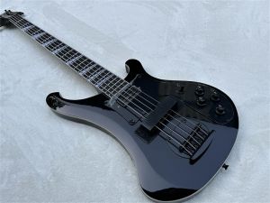 Guitar Factory Custom Black 5String Rick Electric Bass, Black Hardware, Black Pickguard, personnalisable