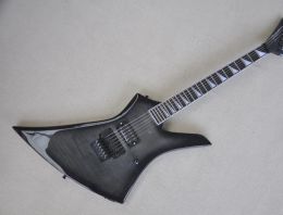 Guitare guitare électrique gris personnalisée avec touche en palissandre, quincaillerie noire, offrant des services personnalisés