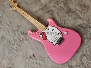 Guitar Factory Custom Pink Cat 6String Electric Guitar, One Piece Pickup, Chrome Hardware, Fixed Bridge, Back Through Strings