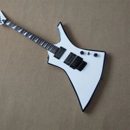 Guitare guitare électrique blanche personnalisée avec touche en palissandre, matériel noir, offrant des services personnalisés