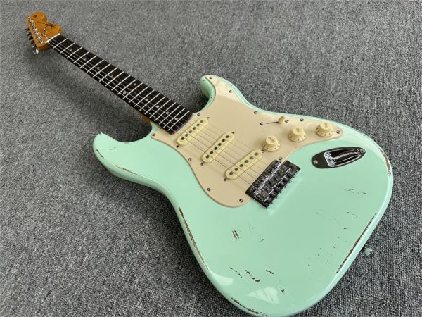 Guitar Factory Relic Style Light Bleoust Green 6 Critres électrique Guitare Rosewoodboard Chrome Hardwares personnalisable