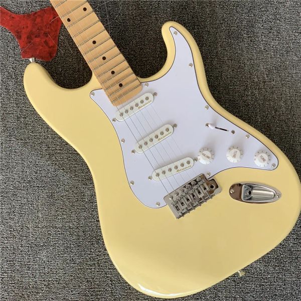 Tienda de fábrica de guitarra Vintage Crema amarilla Vintage Yngwie Malmsteen Maple de maple ST 6 Strings Guitarra eléctrica Guitarra