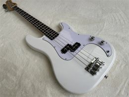 Guitar Factory White 4String Electric Bass, Fingeroard Rosewood, Chrome Hardware, White Pickguard, Custom