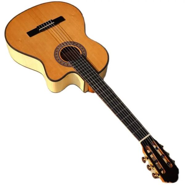 Guitare classique à dos et côtés en érable flammé, 39 pouces, couleur naturelle, 6 cordes, haute brillance, conception en coupe