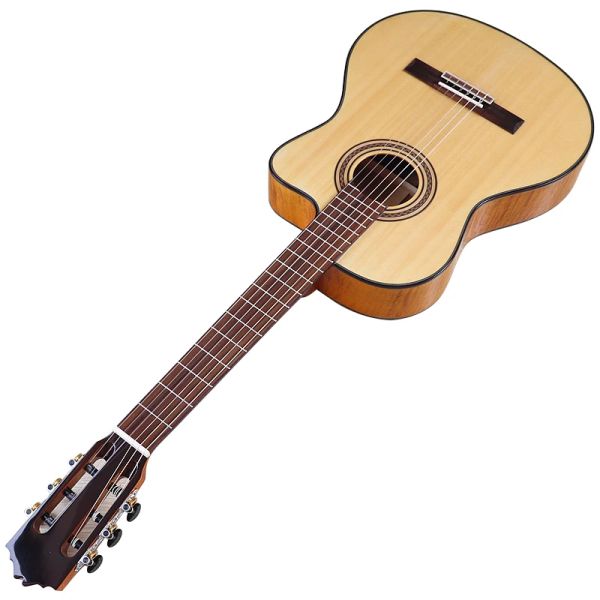 Guitarra Flamenca con tapa de madera de abeto macizo, guitarra clásica de 39 pulgadas, cuerpo fino amarillo de alto brillo, diseño cuway, guitarra flamenca