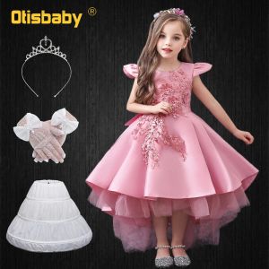 Guitare Fille formelle Swallowtail Cérémonie de fête de mariage longue soirée Bridesmaid Enfants princesse robes filles gants de poisson