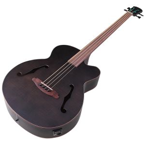 Guitare Fretless Electric Acoustic Bass Guitar 43 pouces Flame Oak Body 4 String Folk Big Jumbo Bass Jazz Guitar avec ramassage