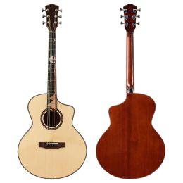 Guitare acoustique solide, 41 pouces, dessus en bois d'épicéa, 6 cordes, finition brillante, fond de panier Sapele, guitare Folk