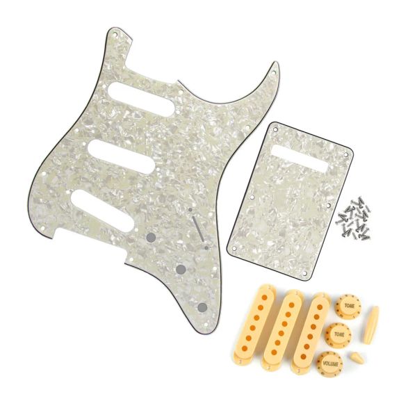 Piezas de guitarra de guitarra Juego de 11 agujeros Strat Pickguard SSS Placa posterior 50/52/52 mm cubiertas de camioneta 2T1V Causa de guitarra Switch Bar